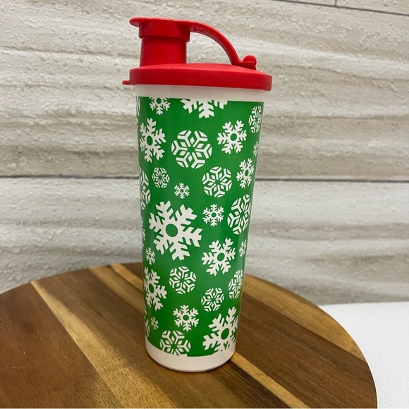 Tupperware Tumbler Cups Holiday 16 oz with Flip Lid Christmas snowflake - Picture 3 of 8